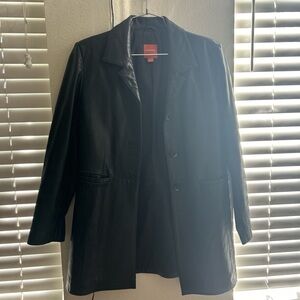 Black real leather womens duster jacket